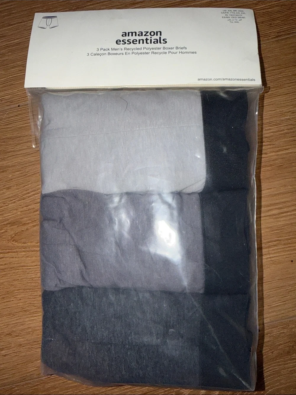 Amazon Essentials Men's 3-Pack Boxer Briefs - Light Gray, Dark Gray & Black-XXL